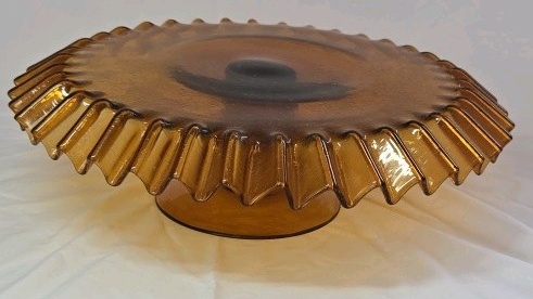 lot 57 image: Vintage Amber Pressed Glass Cake Stand