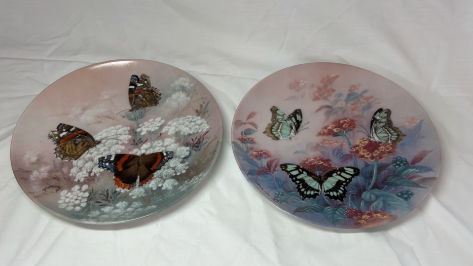 lot 69 image: Pair of Vintage Collector Plates  On Gossamer Wings Series by Lena Liu, 1988 & 1989, Butterflies