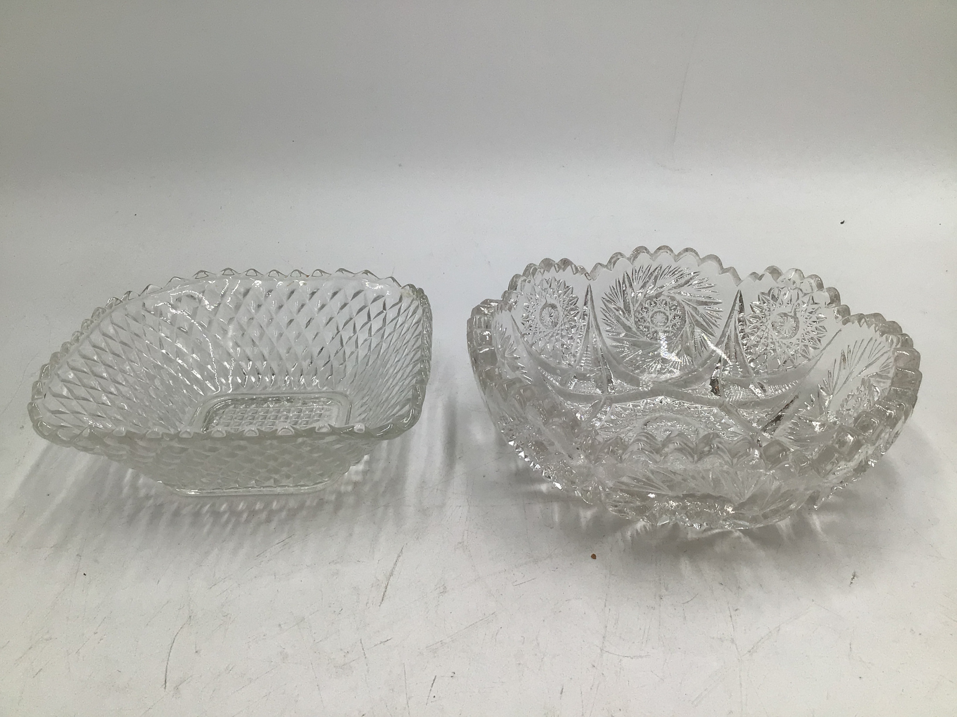 lot 89 image: Pair of Vintage Crystal Cut Glass Bowls  Diamond & Floral Patterns