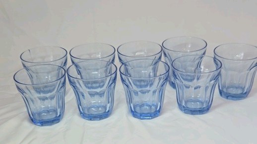 lot 92 image: Vintage Turquoise Blue Glass Tumblers  Duralex Picardie Style