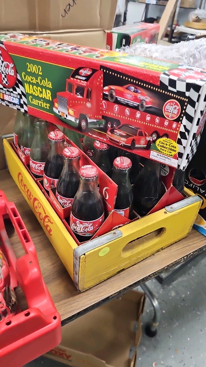 lot 101 image: Coke Wood Crate, Bottles, 2002 Nascar Carrier
