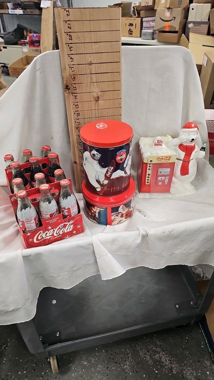 lot 116 image: Coke BottlesCase, Cookie Jar, Crate, Tins