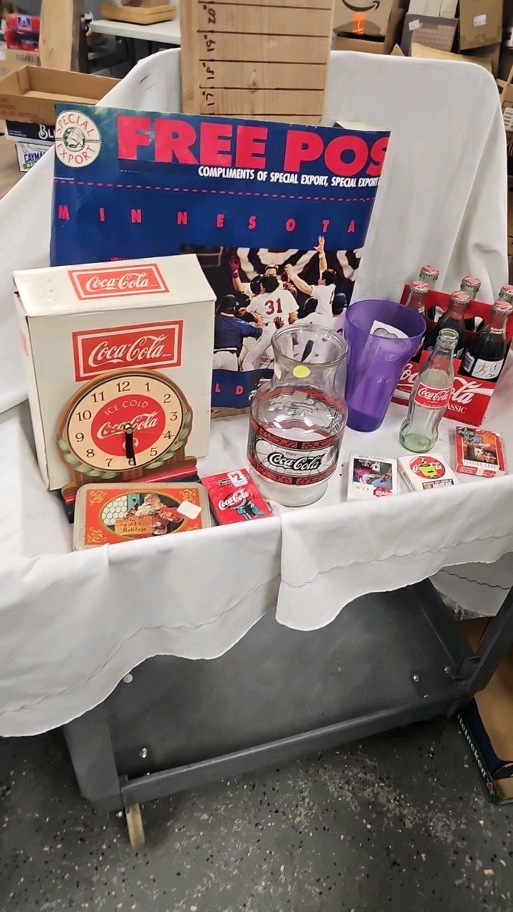 lot 121 image: Coke Clock, Pitcher, Bottles, Cards