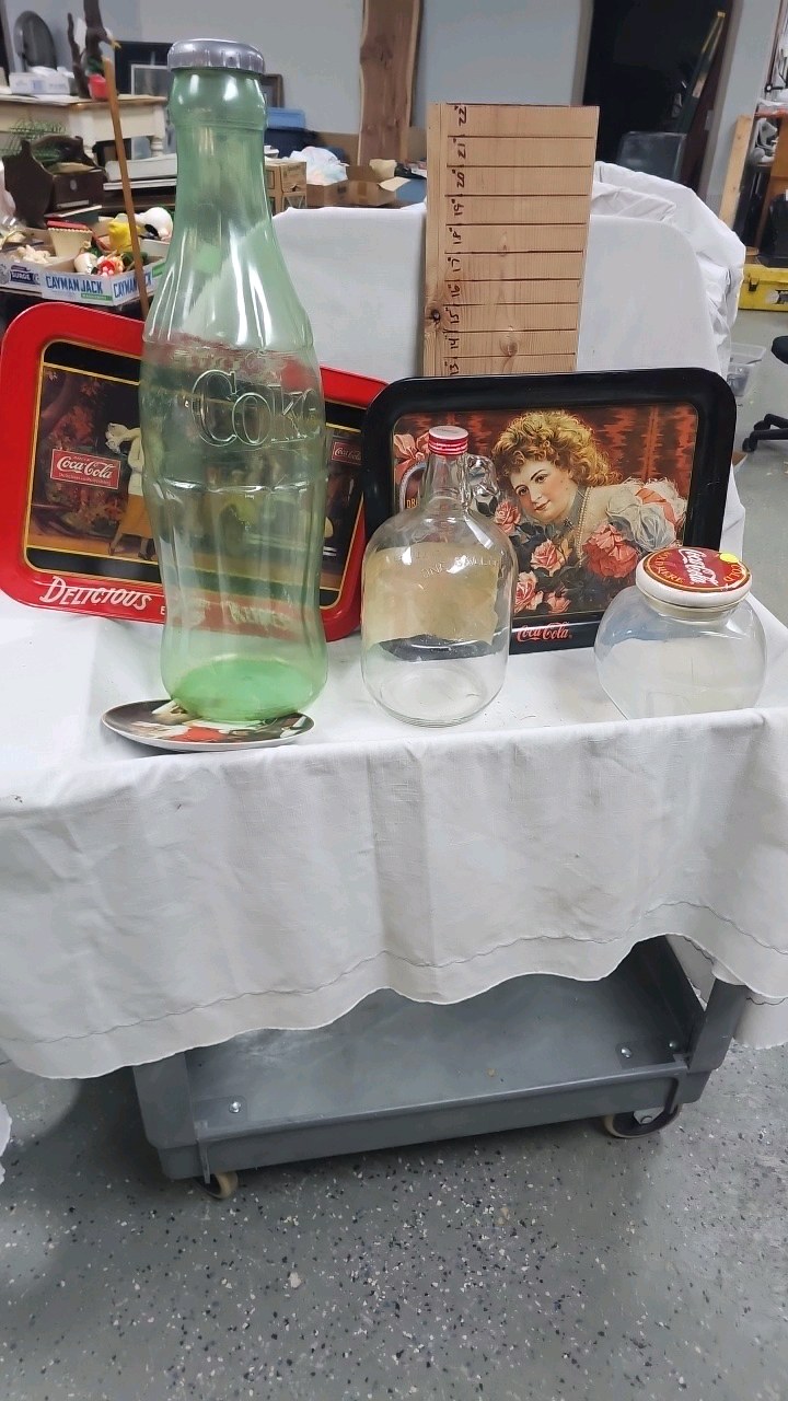 lot 130 image: Coke Trays, Cookie Jar, Plastic Bottle Bank, etc