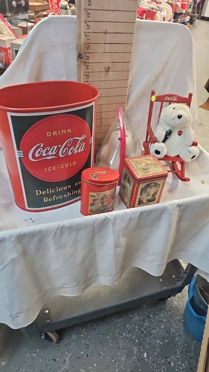 lot 141 image: Coca Cola Bear in Rocker and Coke Wastebasket