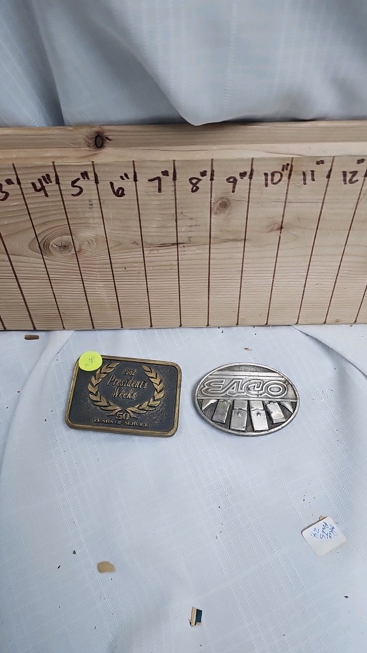 lot 183A image: Pair of Belt Buckles-50 yrs Service and EACO