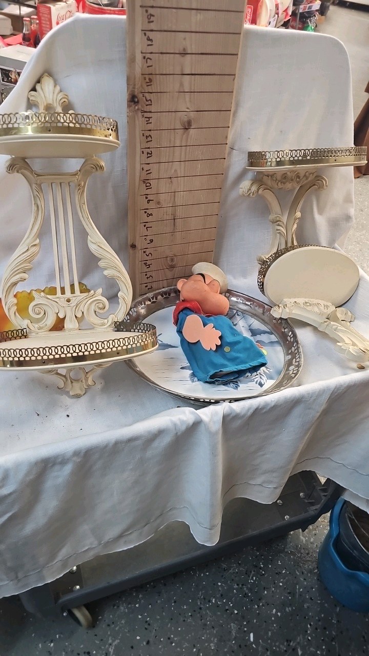 lot 30 image: Vintage Wall Shelves and Popeye Puppet
