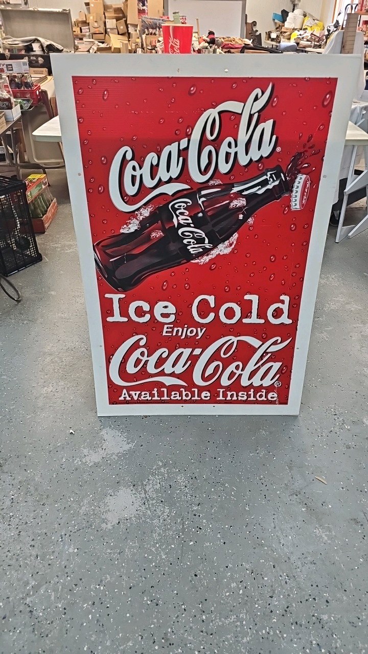 lot 67 image: Coca Cola Advertising Sign wSample Stand, and Shelf Brackets