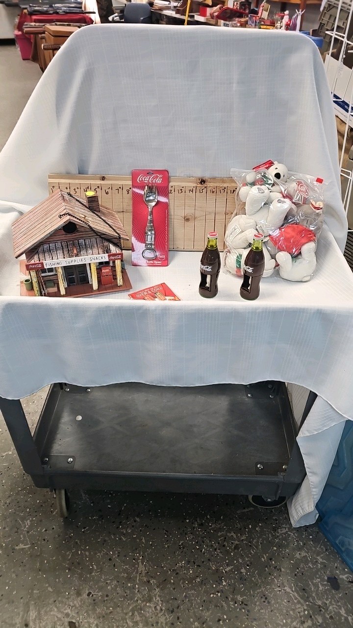 lot 69 image: Coca Cola Holiday Bears, Birdhouse, Birdhouse, etc