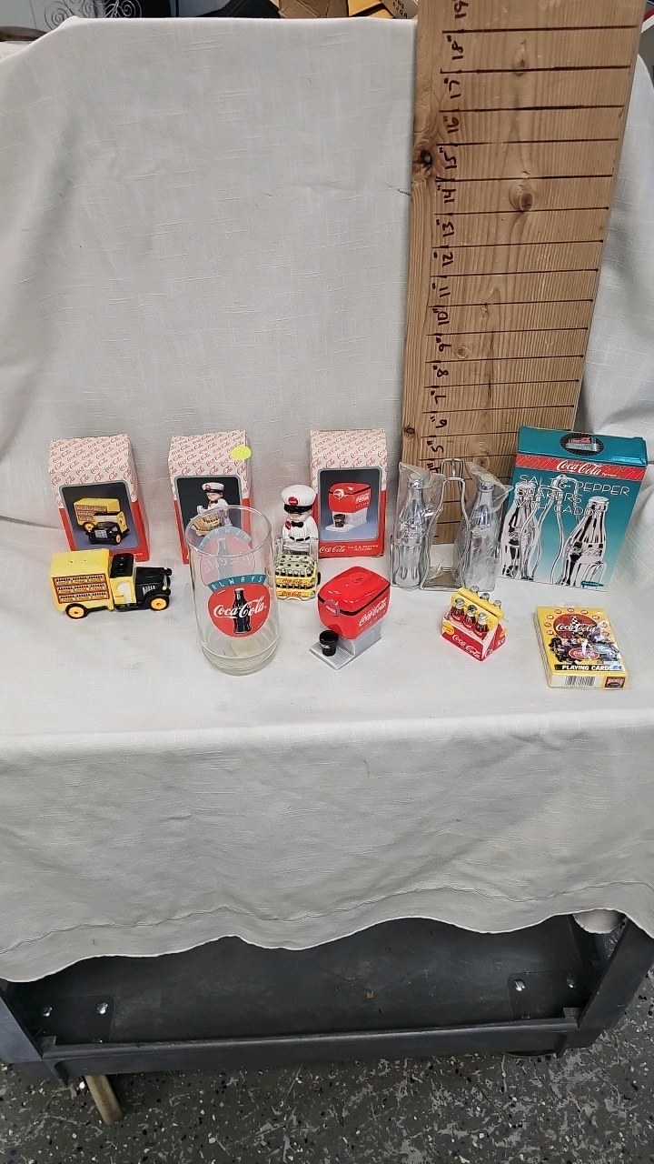 lot 75 image: Coke SaltPepper Shakers and SP Shaker Caddy