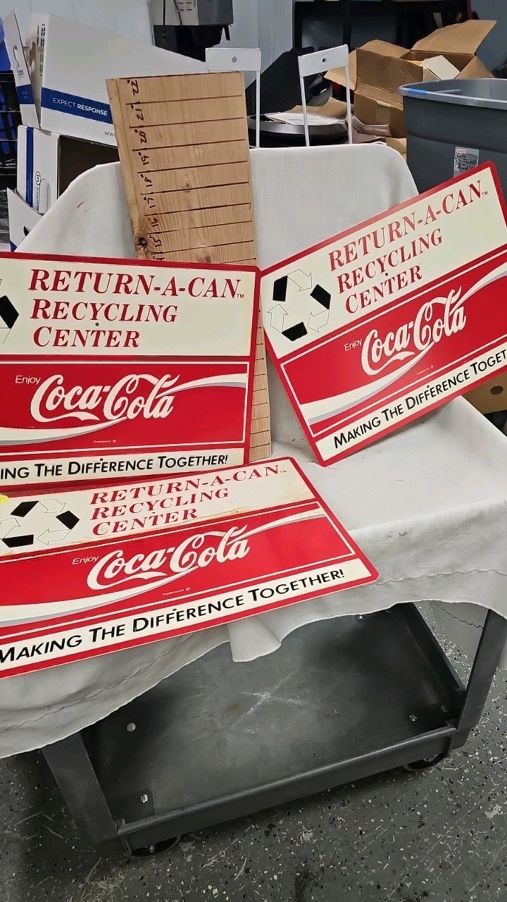 lot 93 image: Lot of Coca Cola Recycling Advertising Signs