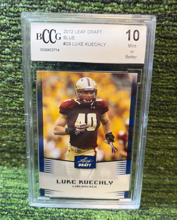 lot 102 image: 2012 Leaf Draft Blue Luke KUECHLY BCCG graded 10