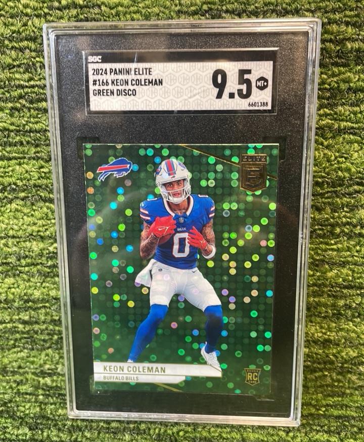 lot 104 image: 2024 Panini Elite KEON COLEMAN Green Disco SGC graded 9.5 Buffalo Bills