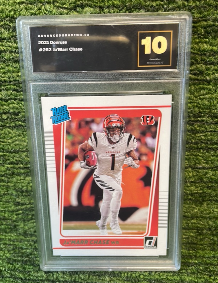 lot 105 image: 2021 Donruss Rated Rookie JaMarr Chase WR Cincinnati Bengals graded 10