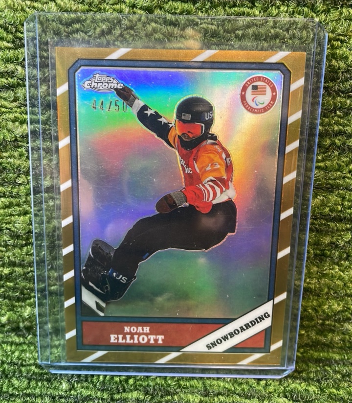 lot 112 image: 2026 Topps Chrome Winter Olympics Gold Noah Elliott Snowboarding50 Team USA