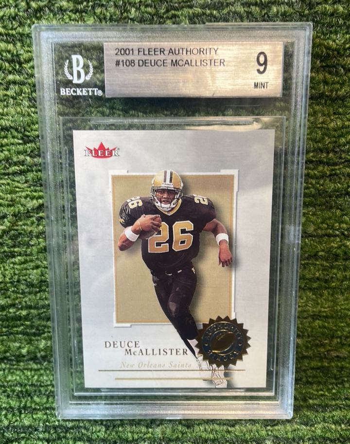 lot 123 image: 2001 Fleer Authority Deuce McAllister Beckett graded 9