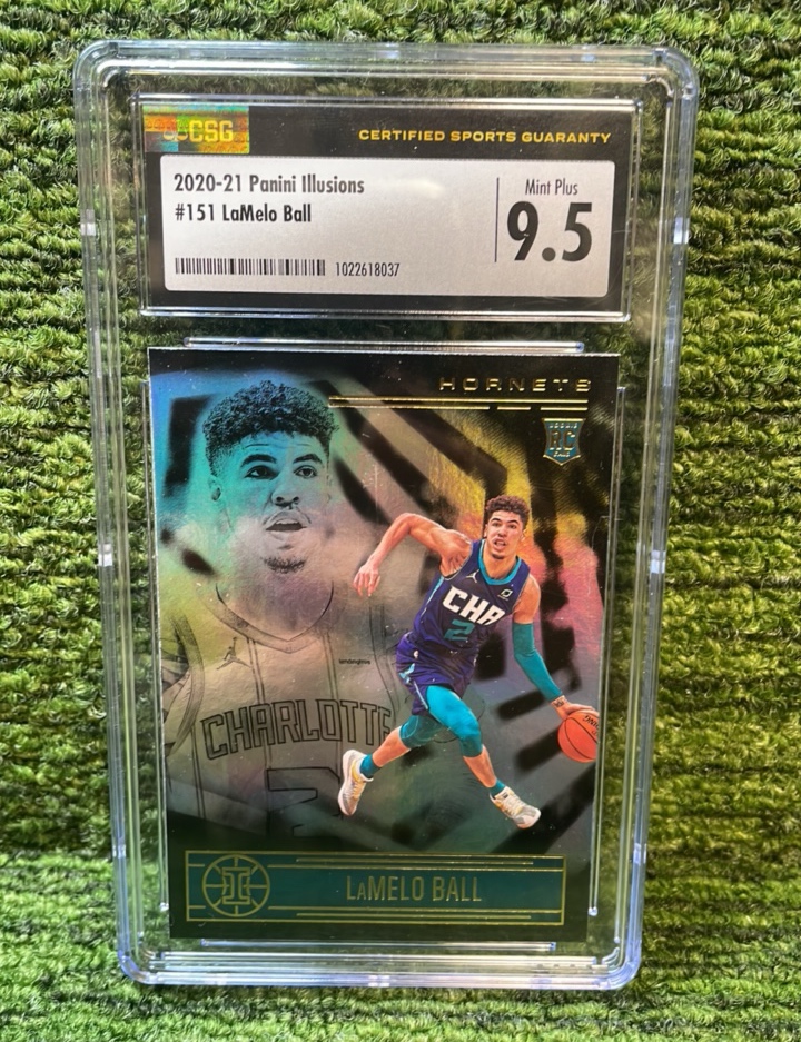 lot 168 image: 20202021 Panini Illusions LaMelo Ball Charlotte Hornets CSG graded 9.5 RC Rookie Card
