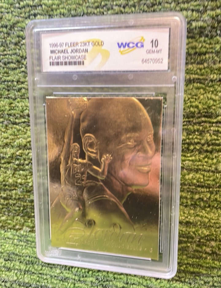 lot 169 image: 19961997 Fleer 23KT Gold Michael Jordan Flair Showcase graded GEM MT 10 Chicago Bulls