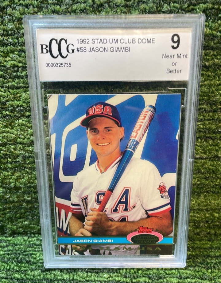 lot 176 image: 1992 Stadium Club Dome, Jason Giambi BCCG graded 9