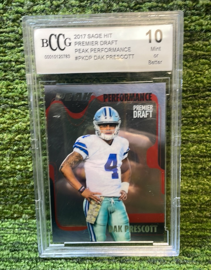 lot 180 image: 2017 SAGE HIT Premier Draft, Peak Performance, Dak, Prescott, Dallas Cowboys, BCCG graded 10