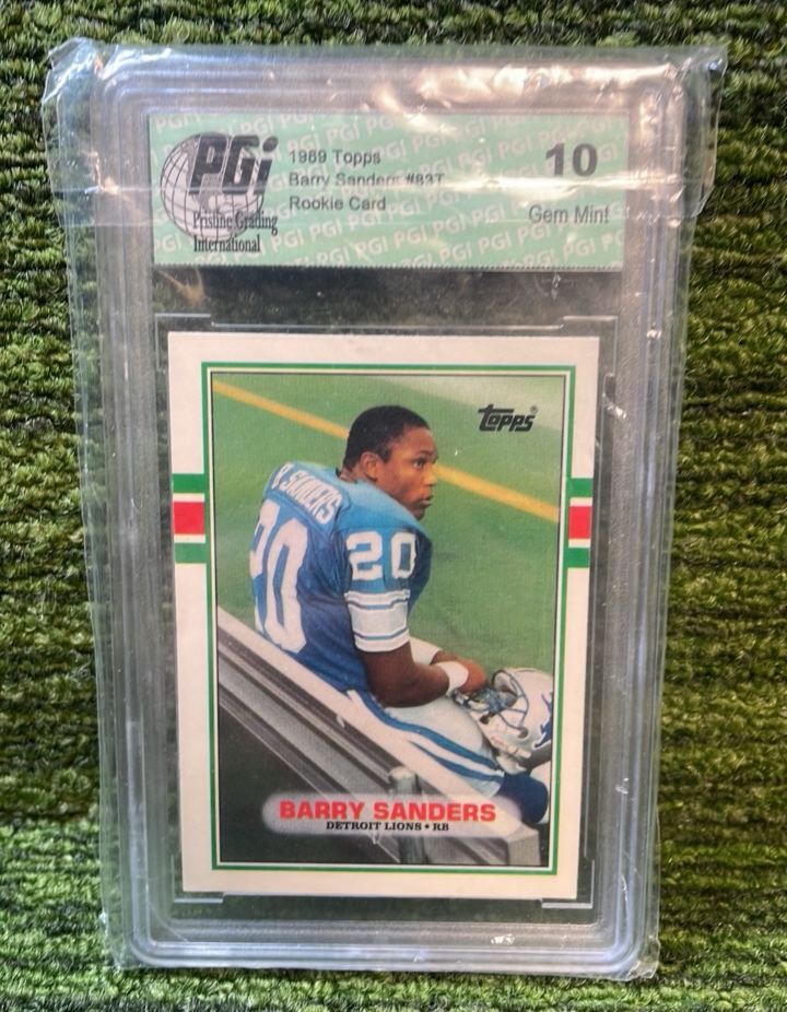 lot 183 image: 1989 Topps Barry Sanders, Rookie Card Graded 10 Detroit Lions 