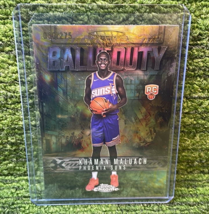 lot 21 image: 202526 Topps Chrome Basketball Ball of Duty Refractor KHAMAN MALUACH 275 Rookie Card Insert Phoenix Suns