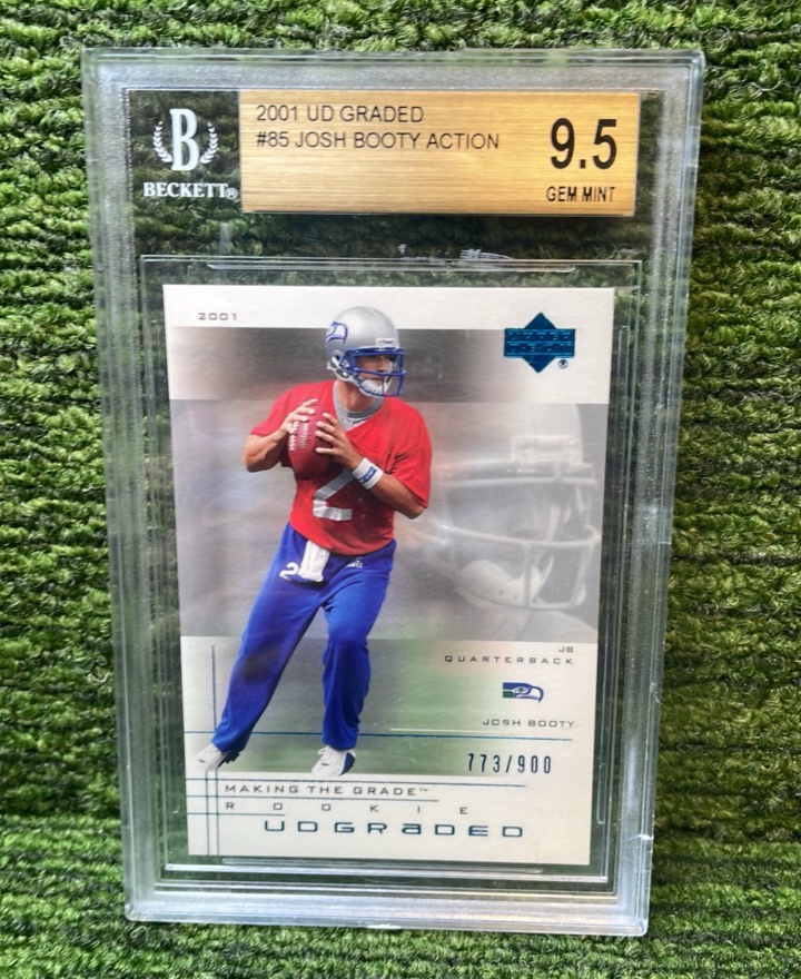 lot 43 image: 2001 UD Graded Josh Booty Action Seattle Seahawks 900 Beckett graded GEM MINT 9.5