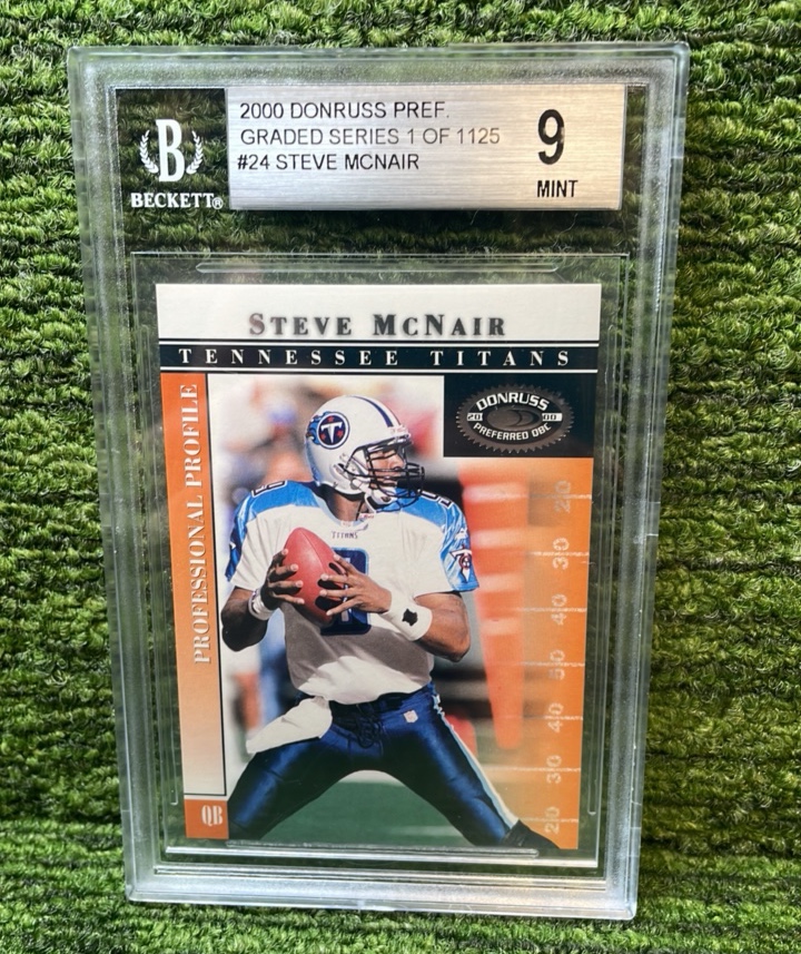 lot 44 image: 2000 Donruss PREF. Graded Series Steve McNair, Tennessee Titans, Beckett graded MINT 9