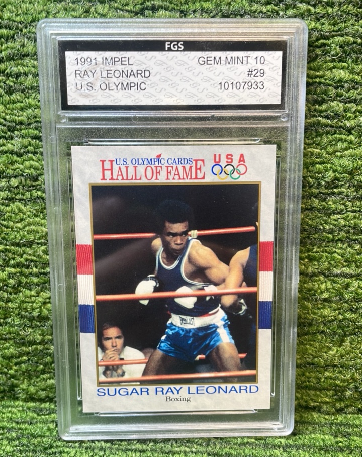 lot 46 image: 1991 IMPEL US Olympic cards, Hall of Fame  Sugar Ray Leonard Boxing Team USA graded GEM MINT 10 