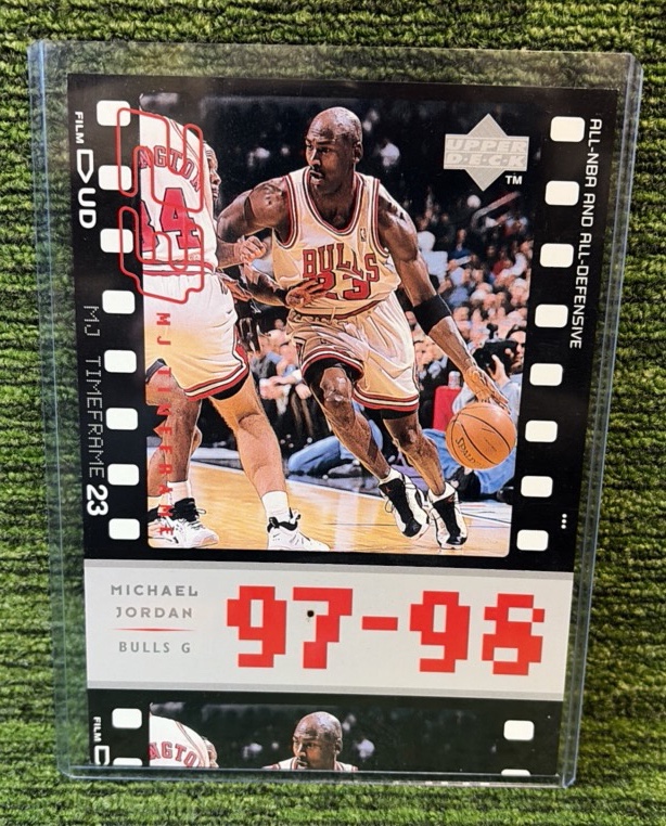 lot 49C image: 19971998 Upper Deck Timeframe Michael Jordan, Chicago Bulls Jumbo Card