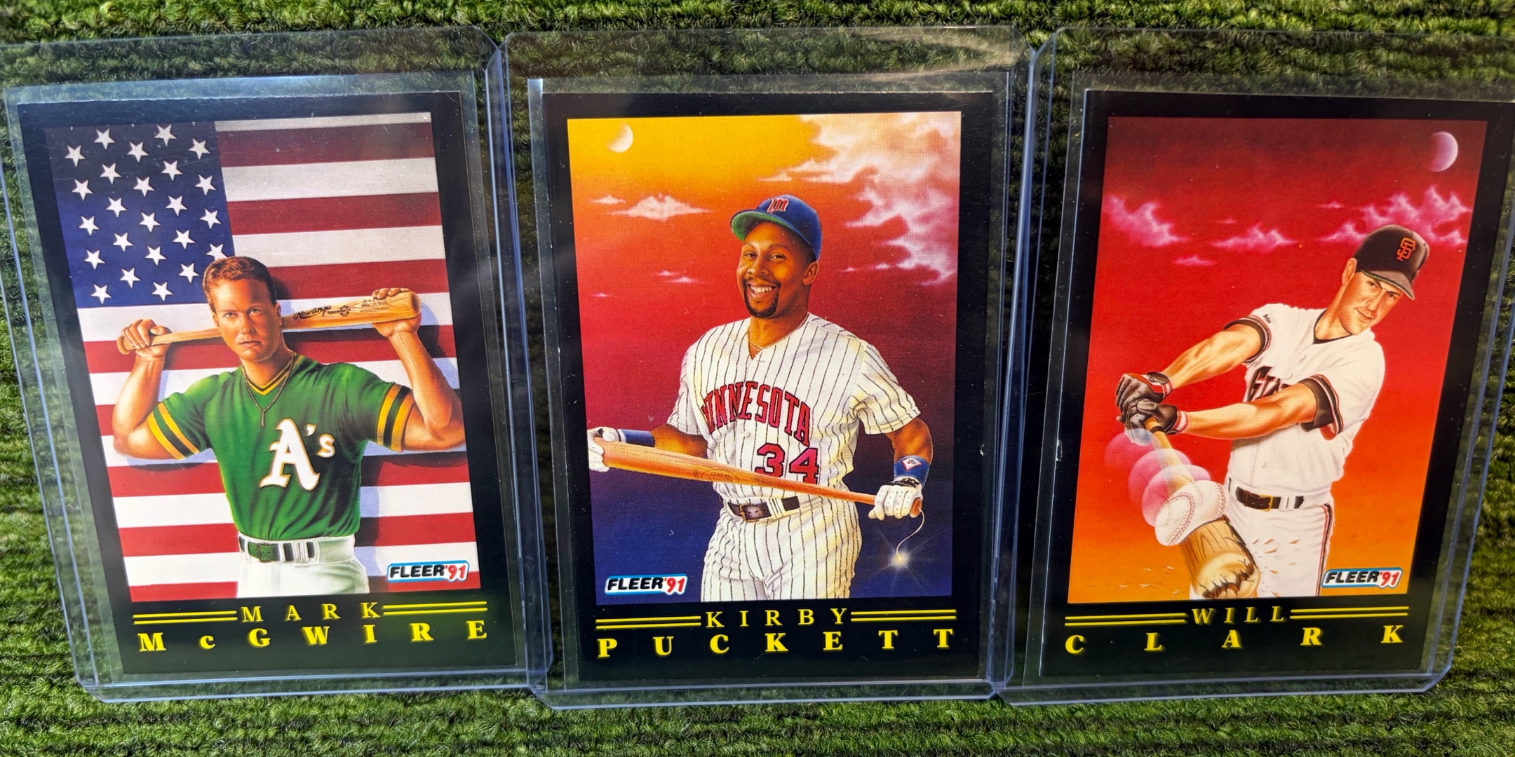 lot 66A image: 1991 Fleer MLB Provisions 3 Card Lot- Mark McGuire, Kirby Puckett, & Will Clark