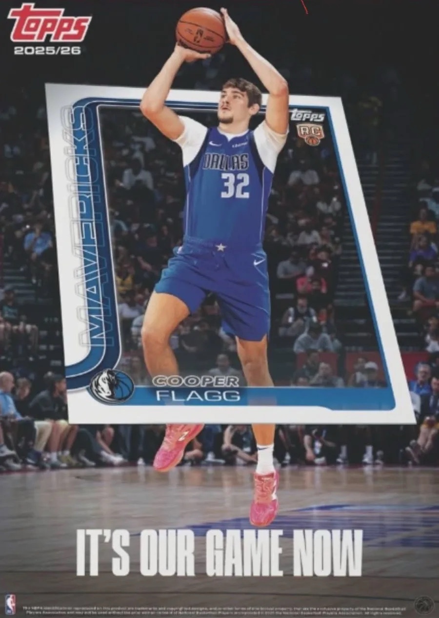 lot 8A image: 2025 Cooper Flagg Topps Poster  Its Our Game Now Rookie Year- NEW Sealed 