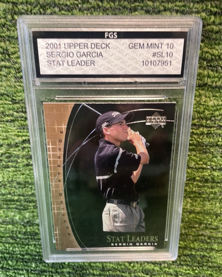 lot 91 image: 2001 Upper Deck Sergio Garcia Stat Leader graded GEM MINT 10