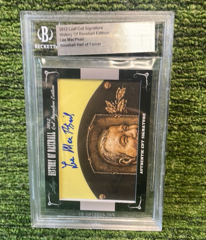 lot 94 image: 2012 Leaf Cut Signature History of Baseball Edition LEE MACPHAIL Beckett Encased