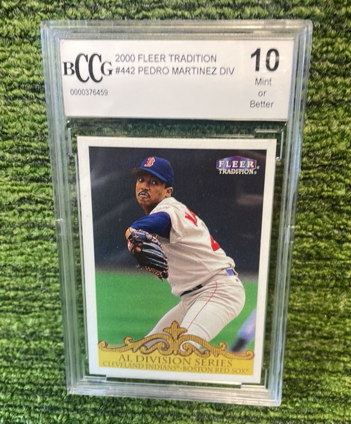 lot 97 image: 2000 Fleer Tradition Pedro Martinez, Boston Red Sox BCCG Graded 10