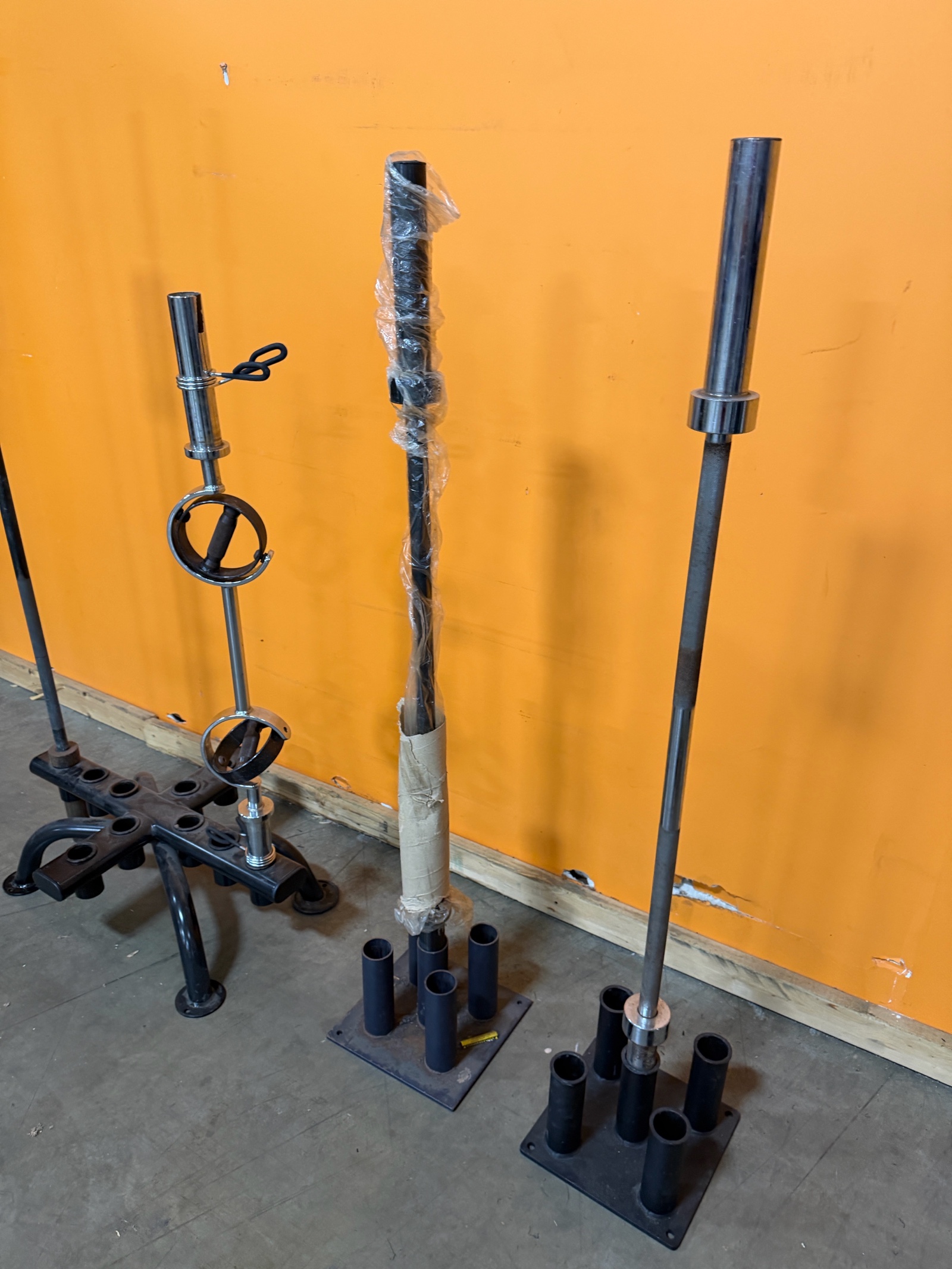 lot 36 image: Olympic Barbell Set with Storage Racks - 4 Bars and 3 Holders