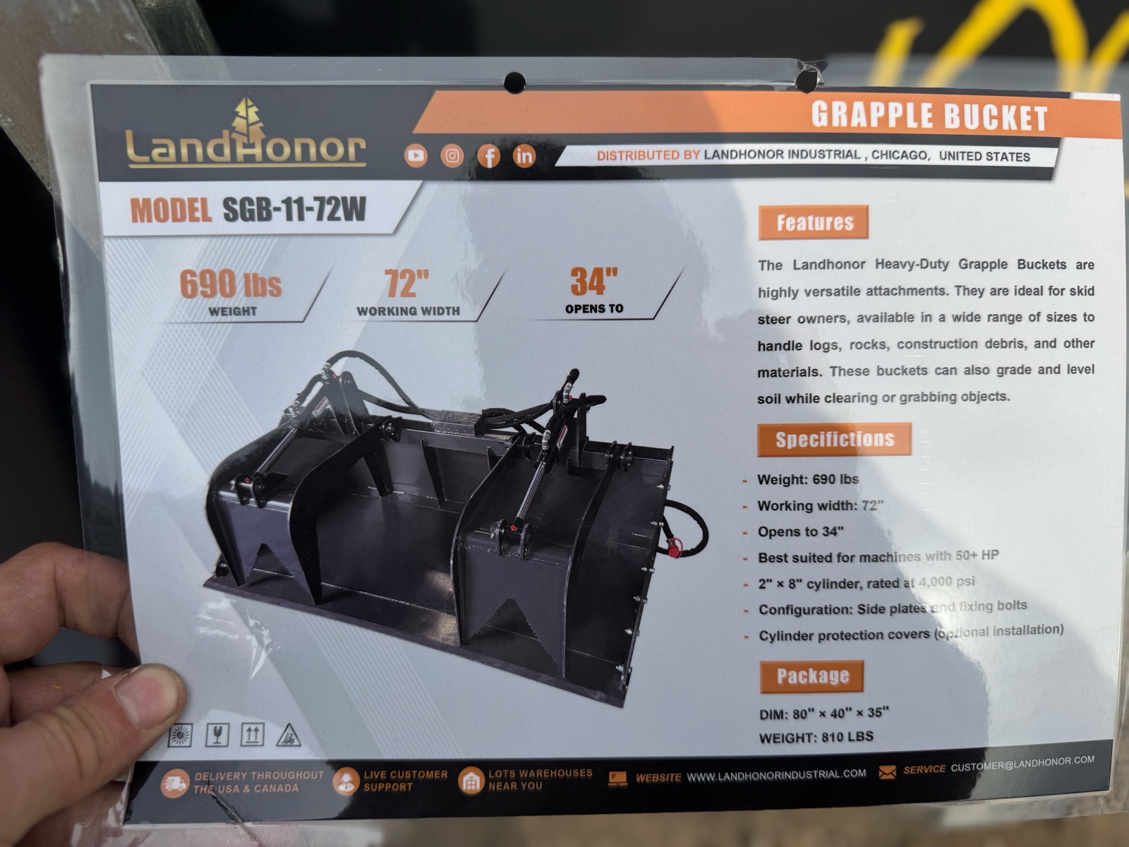 Grapple Bucket - LandHonor - 2026 - Unused - SGB-11-72W