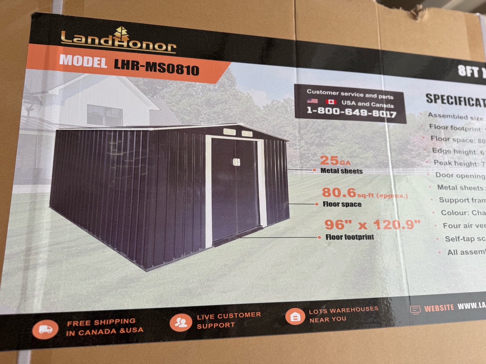 8ft x 10ft Galvanized Apex Roof Metal Shed - LandHonor - 2026 - Unused - LHR-MS0810