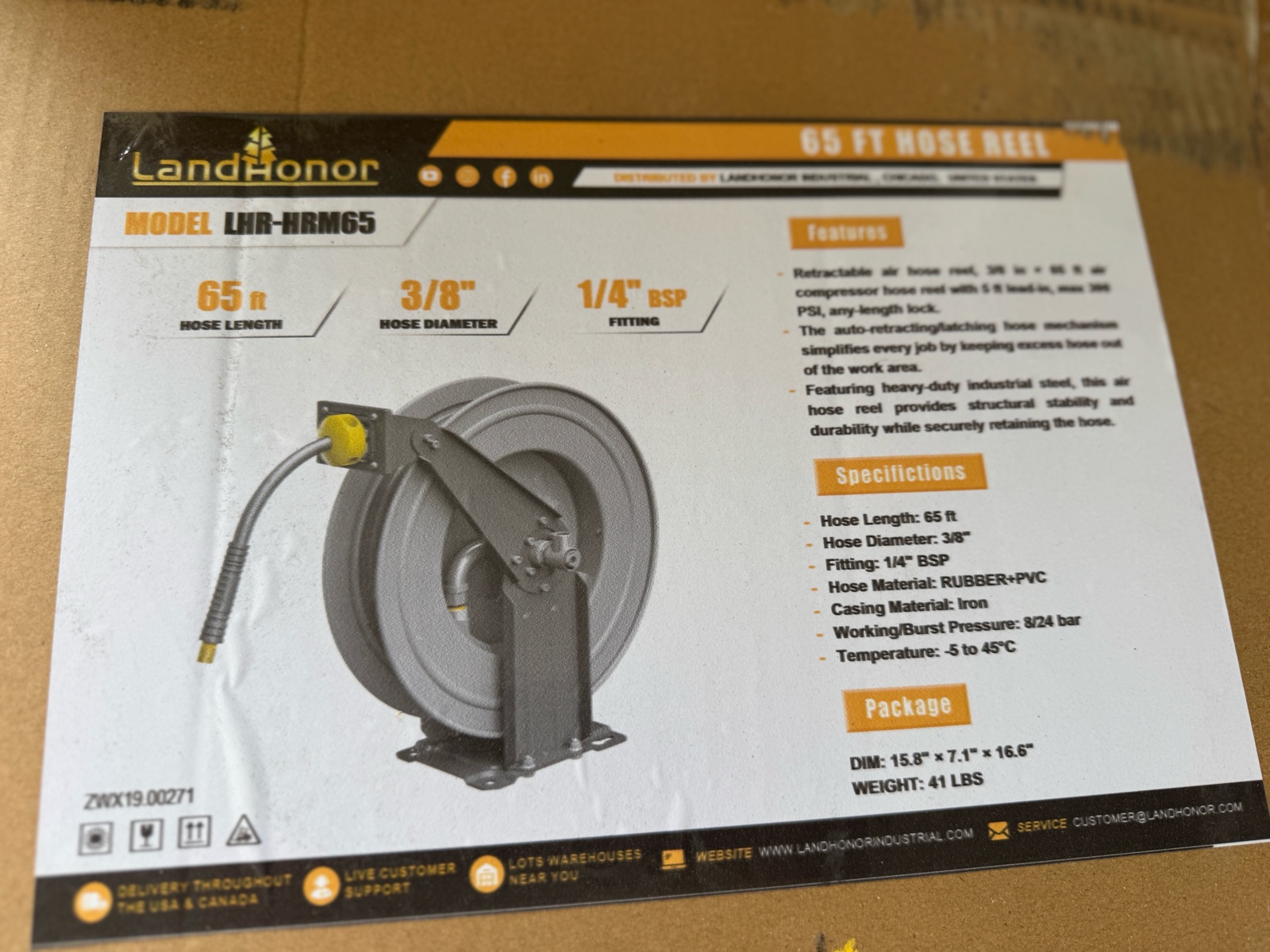 65 Ft Hose Reel - LandHonor - 2026 - Unused - LHR-HRM65