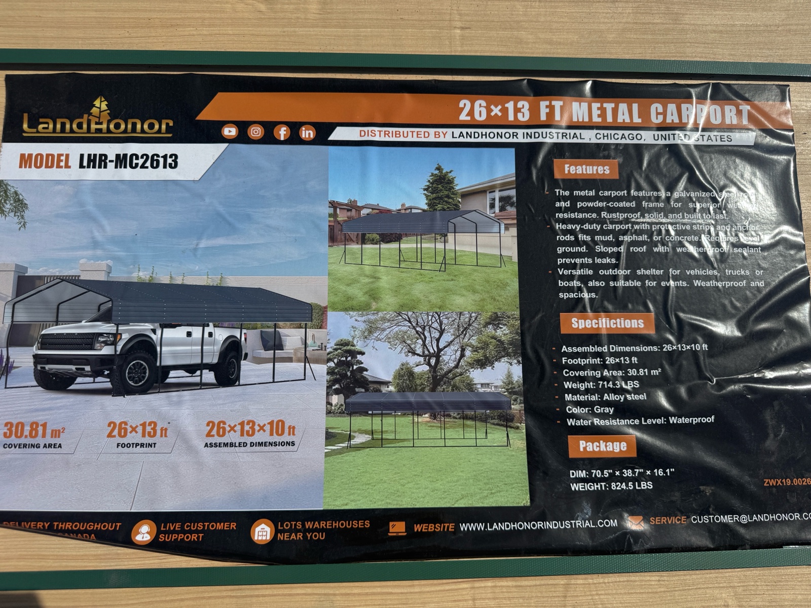 26 x 13 Ft Metal Carport - LandHonor - 2026 - Unused - LHR-MC2613