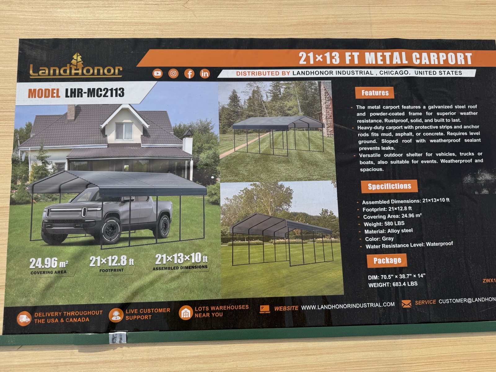 21 x 13 Ft Metal Carport - LandHonor - 2026 - Unused - LHR-MC2113