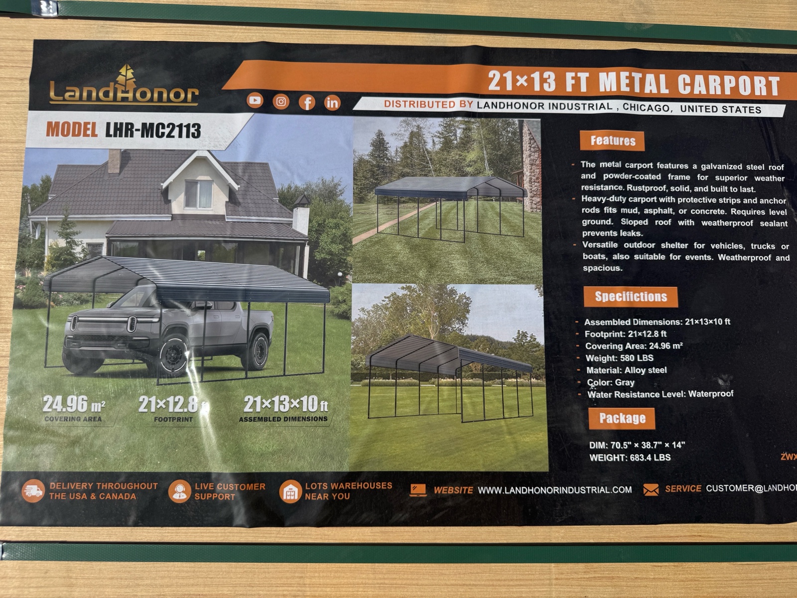 21 x 13 Ft Metal Carport - LandHonor - 2026 - Unused - LHR-MC2113