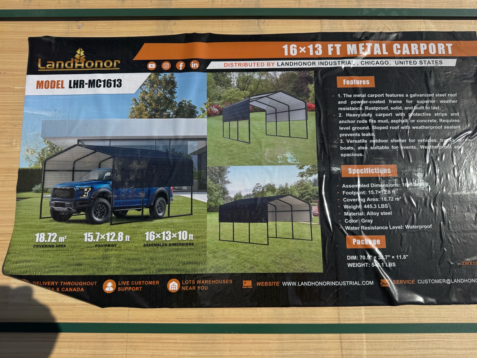 16 x 13 Ft Metal Carport - LandHonor - 2026 - Unused - LHR-MC1613