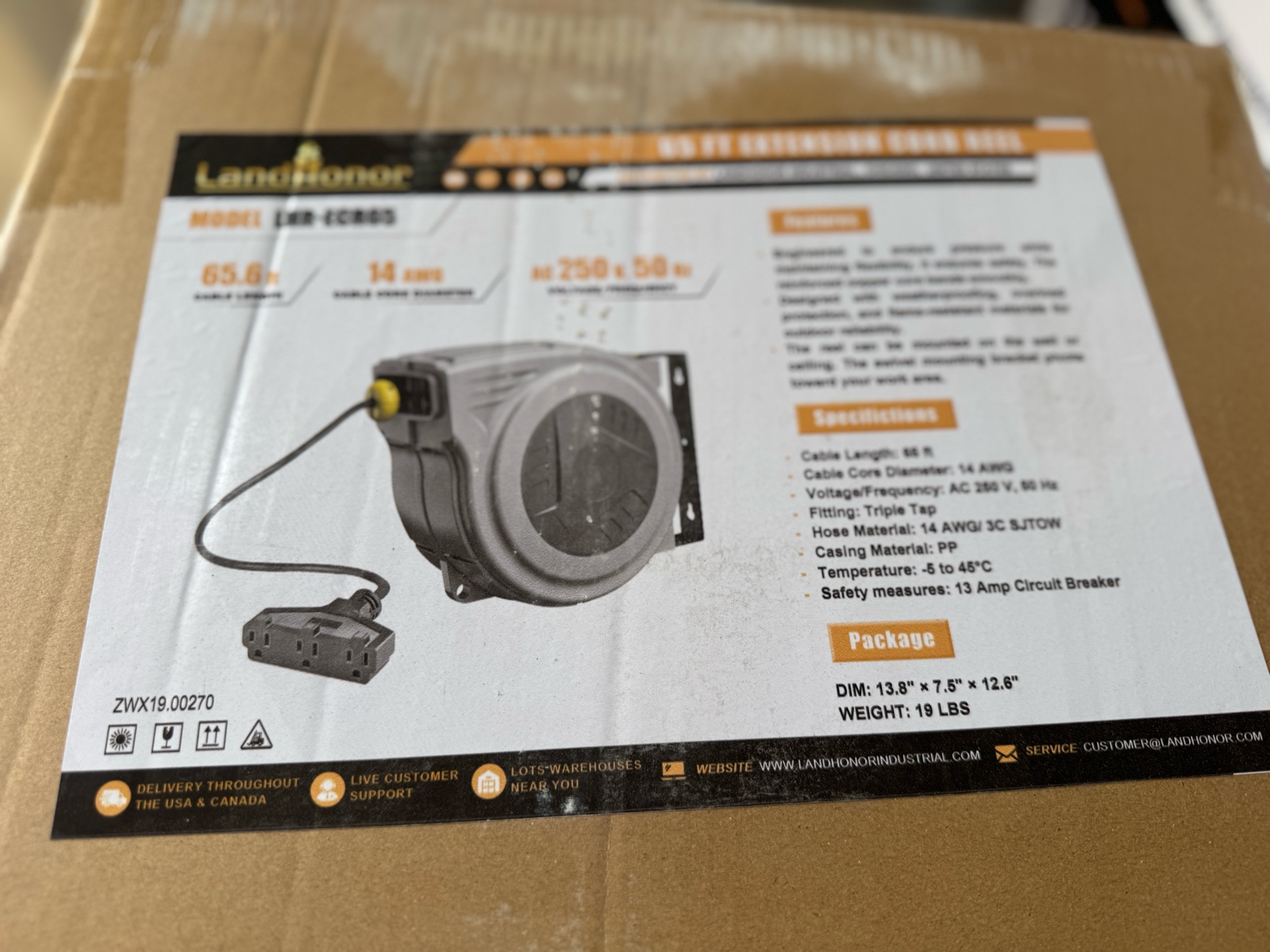 65 Ft Extension Cord Reel - LandHonor - 2026 - Unused - LR-ECR65