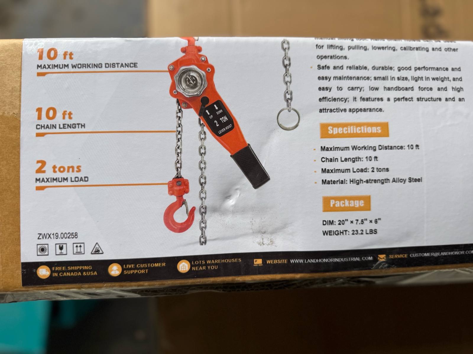 2-Tons Lift Hand Chain Lever Hoist - LandHonor - 2026 - Unused - LHR-SB2T3M