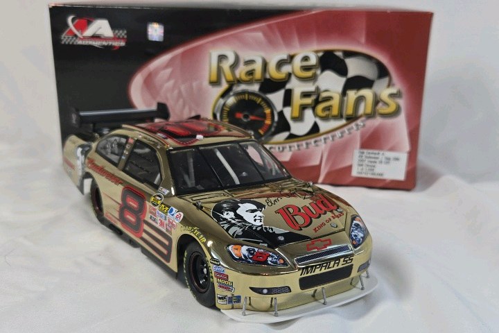 lot 109 image: Dale Earnhardt Jr. Budweiser Elvis 30th 2007 Impala SS COT  Gold Chrome Diecast with Original Box