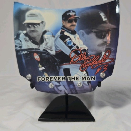 lot 122 image: Dale Earnhardt Sr. Forever the Man Hood Display  Limited Edition Photo Tribute on Stand