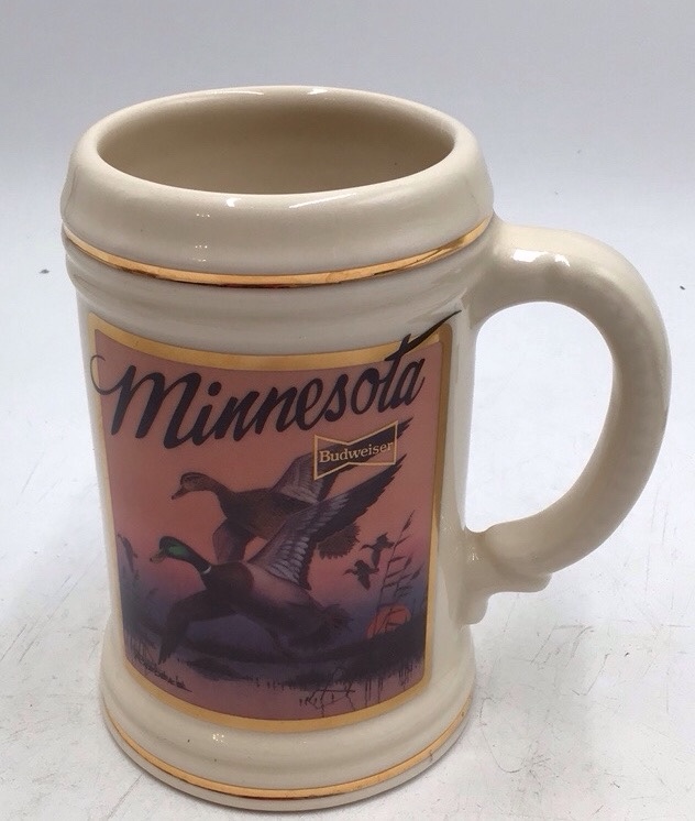 lot 151 image: Vintage Budweiser Minnesota Wildlife Mallard Stein  Handcrafted for Minnesota Wildlife Inc.