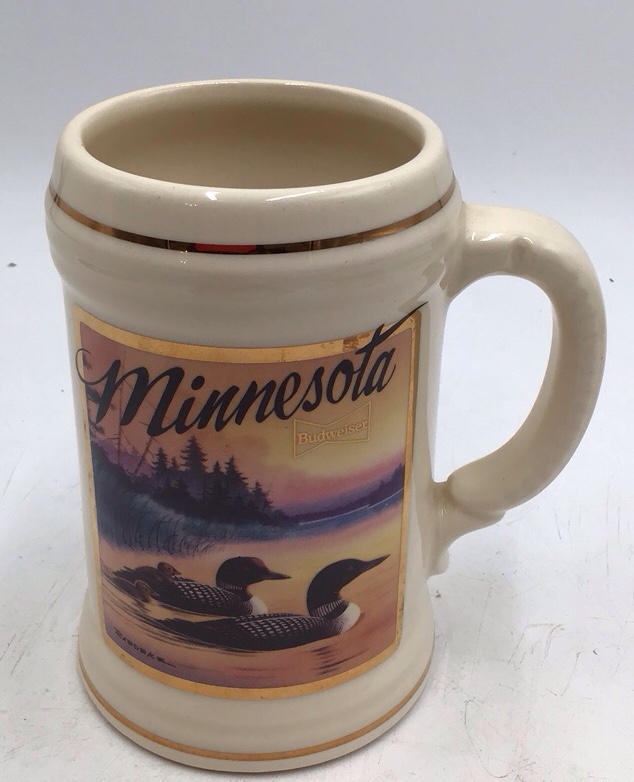 lot 152 image: Vintage Budweiser Minnesota Wildlife Loon Stein  Handcrafted First in Series