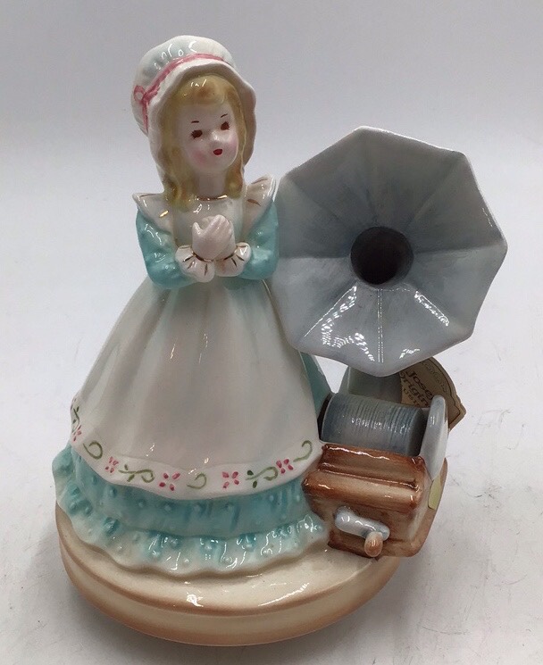 lot 18 image: Vintage Josef Musical Figurine  Girl with Phonograph